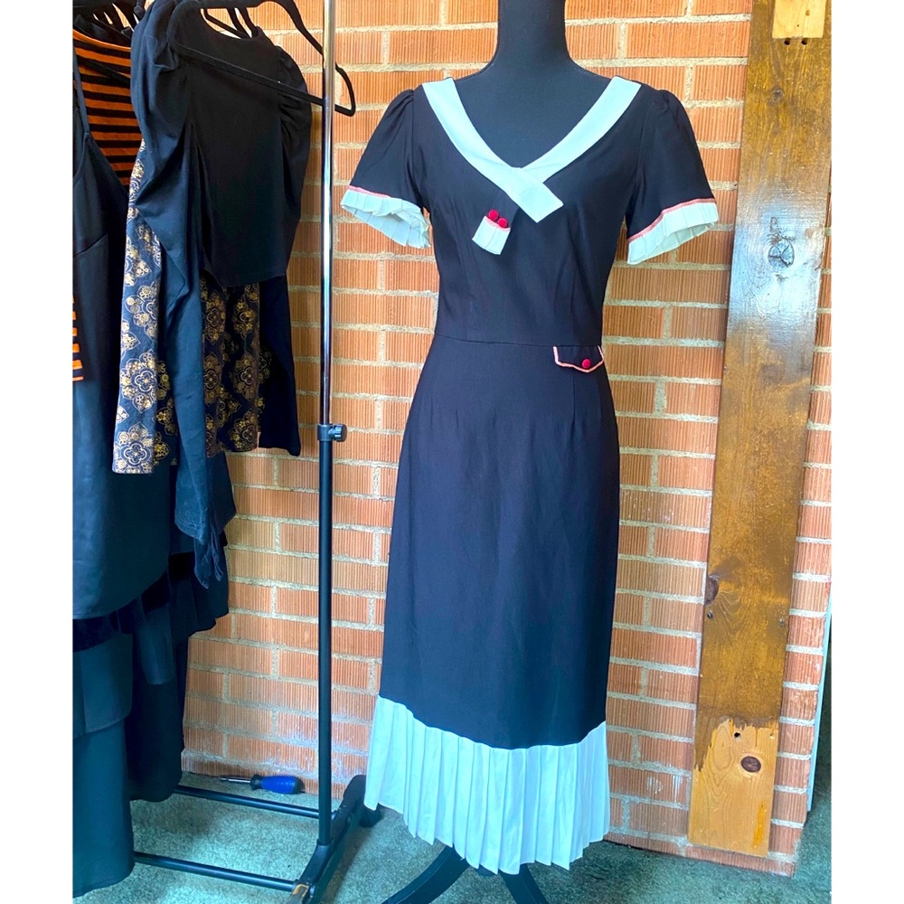 RARE older Stop Staring dress, pinup Black sailor style wiggle dress SZ L
